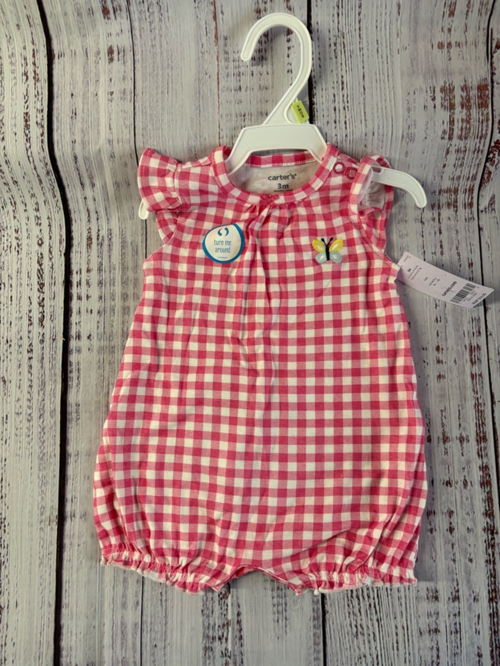 Carter's red and White Gingham Romper with Butterfly Accent